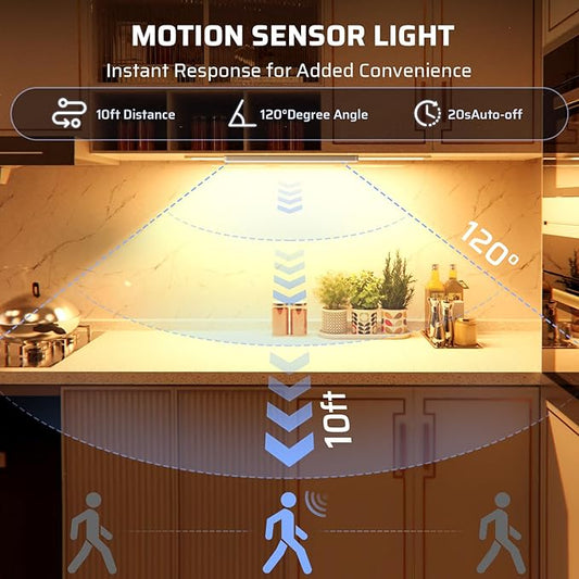 Under Cabinet Lighting Wireless 2200maAh Rechargeable LED Motion Sensor Magnetic Light Indoor Closet Lights for Kitchen, Stairs (Warm White, 10 Inch, 5P-WW)