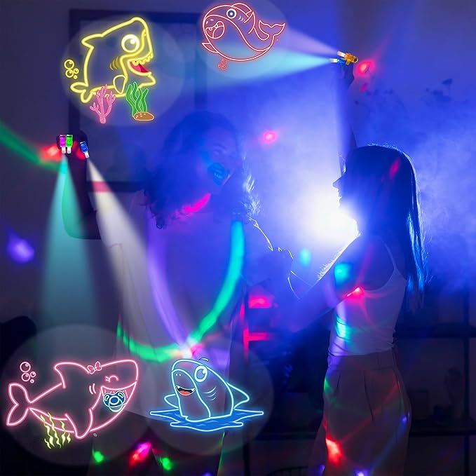 24PCS Cartoon Shark Party Favors-Fish Baby LED Finger Lights:Glow-in-the-Dark Light-Up Toys Bulk for Kids,Under the Sea Birthday Party Decorations Supplies,Goodie Bags Stuffers, Classroom Prizes Gifts