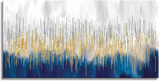 XXMWallArt FC3162 Abstract Wall Art Gold and Blue Canvas painting Artwork Painting Print for Living Room Bedroom Kitchen Home and Office Wall Decor