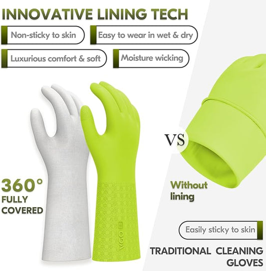 Vgo... 2 Pairs Household Cleaning Gloves Infused with Rresh Rich Aromas, Lined Dishwashing Gloves,Long Sleeves Kitchen Gloves, Bathroom Cleaning, Gardening, Pet Care(2 colors,L,TP1117)