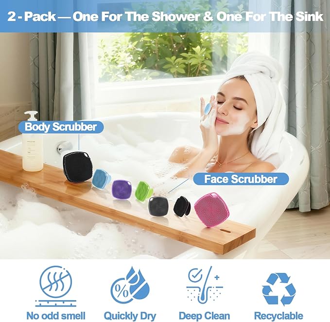 2 Pack Face Scrubbers, Silicone Face Scrubber Soft Bristles, Gentle Lather, Exfoliating & Deep Cleaning for Sensitive Skin, Giant Suction Cup Stick Securely, Easy to Store (Blue)