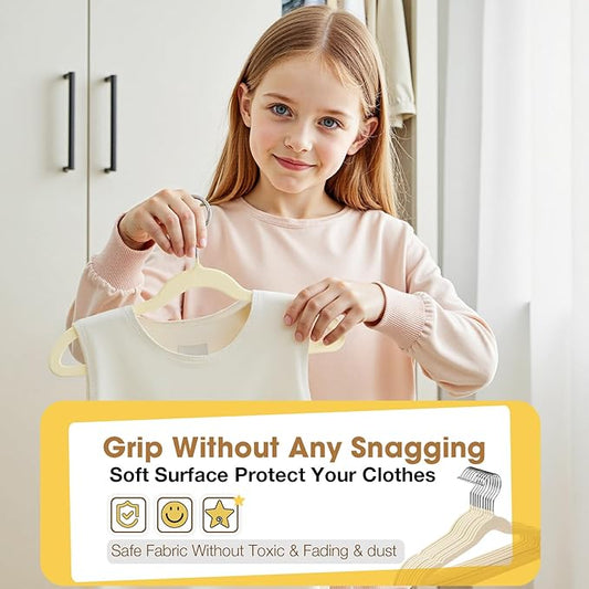 Baby Hangers 50 Pack 11 Inch,Velvet Baby Hanger Slim & Space-Saving,Kids Hangers with 360 Swivel Hook,Heavy Duty Toddler Hanger for Childrens Coats,Pants,and Dress (Beige)