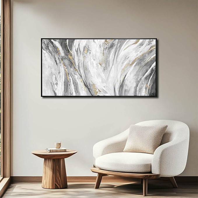 SOUGUAN Canvas Wall Art Black And White Prints Wall Art Decor Large Size Wall Pictures with Frame Artwork Abstract Painting Water Wall Decorations for Living Room Bedroom Office 20”x 40”