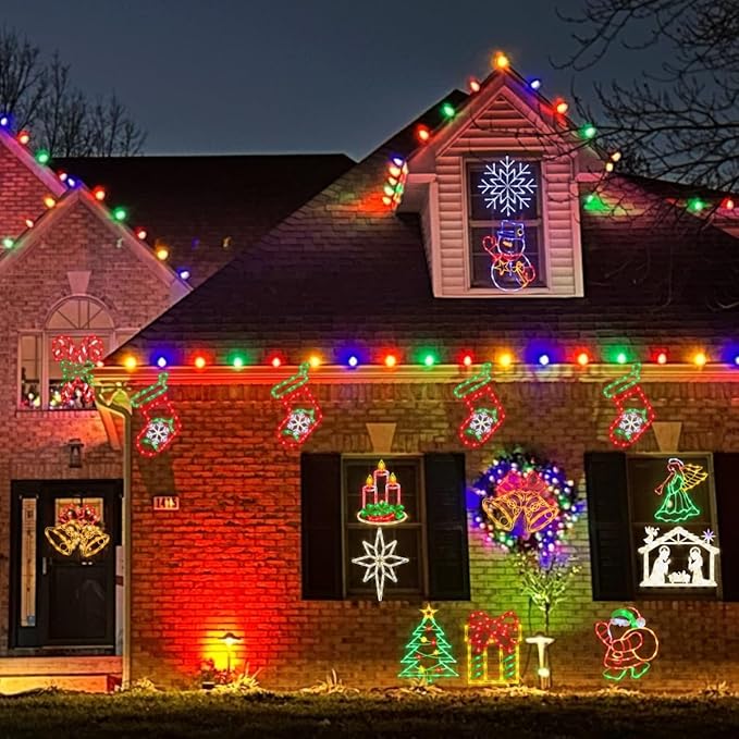Christmas Decorations -16" Christmas Window Silhouette Lights - 4 Pack Colour Lighted Angel & Nativity & Bethlehem Star & Candle for Holiday Indoor and Outdoor Wall Door Window Decorate