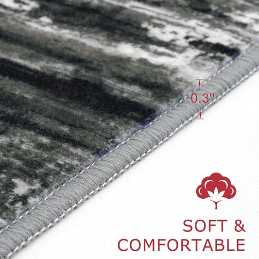 KOZYFLY Modern Abstract Kitchen Runner Rug, 2x6 Washable Rug Runner Non-Slip Soft Striped Hallway Runner Rugs, Black Grey Print Carpet Runner for Entryway Bathroom Laundry Room Foyer