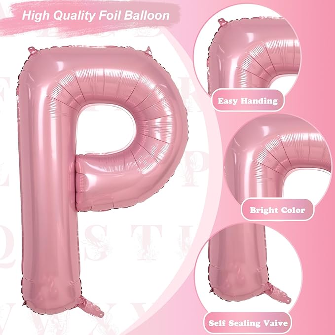 Giant Letter P Foil Name Balloon, Pastel Pink Inflatable Word Balloons P Alphabet Birthday Decor, 40 Inch Baby Pink A-Z Custom Letter Balloon for Girls Baby Shower Party Decoration Supplies