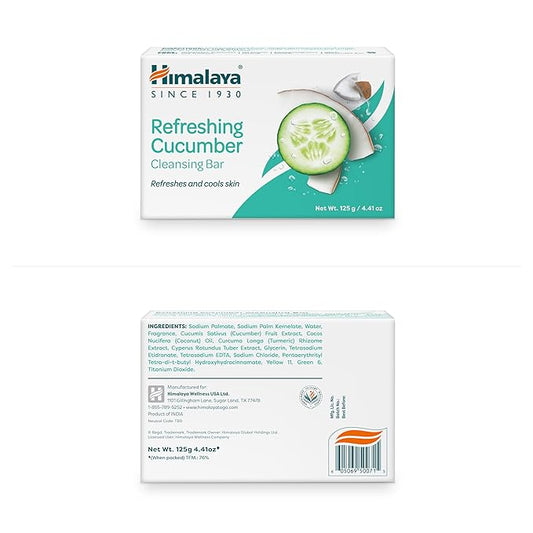 Himalaya Refreshing Cucumber Cleansing Bar, Face and Body Soap for Soft Skin, 4.41 oz, 6 Pack