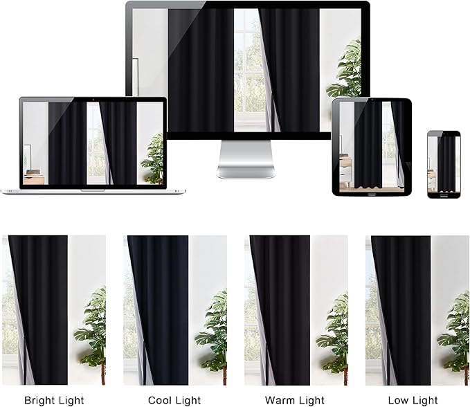 XWZO 100% Blackout Curtains 45 Inches Length with Tiebacks- Full Shade Window Drapes Thermal Insulated Double Layer with Black Liner for Bedroom/Living Room, Grommet Top, Black, W52 x L45, Set of 2