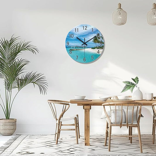 XFM Beach Wall Clock Hawaii Summer Blue Ocean Clocks 20 Inch Silent Non-Ticking Battery Operated Large Coastal Nautical Clock Decorative for Home Kitchen Living Room Office