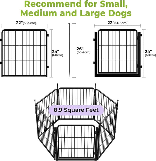 SunsGrove Dog Playpen Outdoor, Heavy Duty 24 Inch 6 Panels with Wider Door for Small and Puppy Dogs, Free and Safe Play Dog Fence Indoor, Black