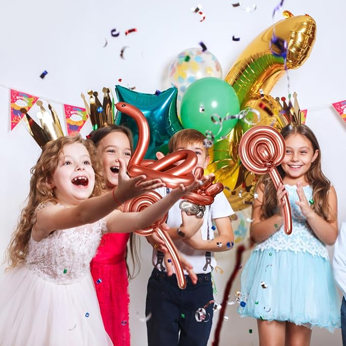 KAWKALSH 260 Metallic Rose Gold Long Balloons for Balloon Garland Thickening Skinny Latex Twisting Animals Modeling Christmas Birthday Wedding Party Festival Decorations 100pcs