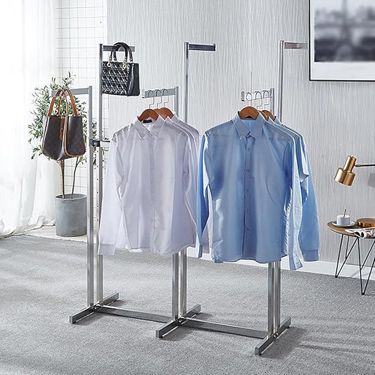 Floor Standing Metal Garment Rack - Heavy Retail Display Racks With Wheels, 6 Arms Clothing Rack, Square Tubing Portable Shirt Racks, Merchandise Display For Hanging Clothes (Silver)