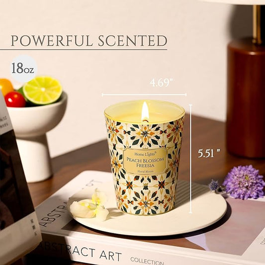 HomeLights Scented Candles for Women & Men, 6.7oz Candle Jars Aromatherapy Single Wick Candle, Ideal for Bohemian Natural Textures Home Decor and Gifts, Peach Blossom Freesia
