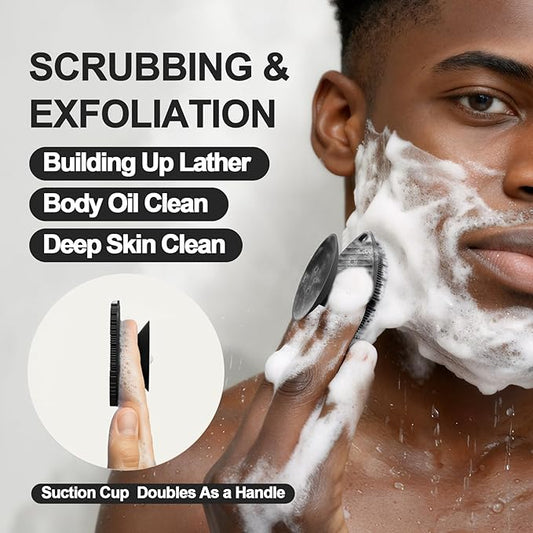 2 Pack Face Scrubbers, Silicone Body Scrubber Soft Bristles, Gentle Lather, Exfoliating & Deep Cleaning for Sensitive Skin, Giant Suction Cup Stick Securely (Body + Face Scrubber Black)