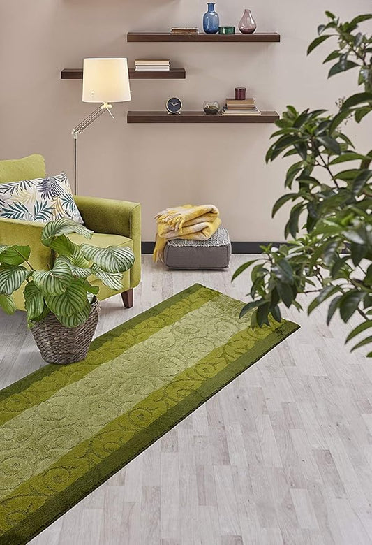 Custom Cut Hallway Runner Rug, Slip Resistant, 31 Inch Wide X Your Choice of Length, Scroll Green, 31 Inch X 17 feet