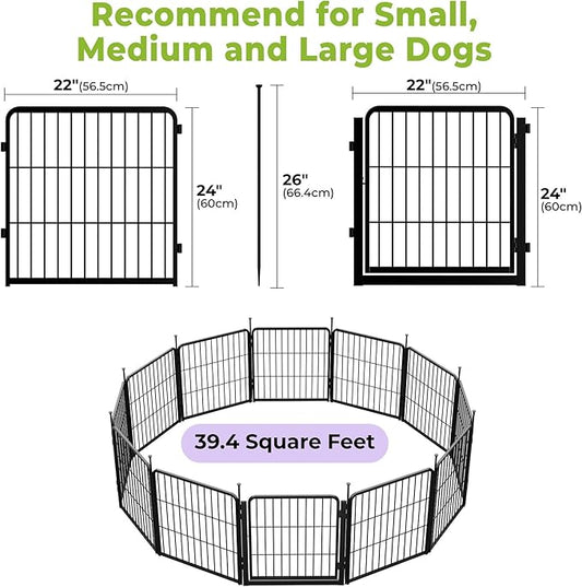 SunsGrove Dog Playpen Outdoor, Heavy Duty 24 Inch 12 Panels Dog Playpen for Small and Puppy Dogs, Free and Safe Play Dog Fence Indoor, Black