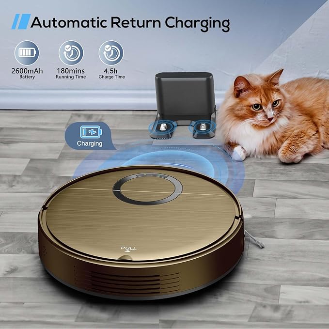 Robot Vacuum and Mop Combo, 2 in 1 Mopping Robot Vacuum Cleaner with Schedule, Wi-Fi/Voice/App, Strong Suction, Easy of Use, Self-Charging Robotic Vacuum, Slim, Ideal for Hard Floor, Pet Hair, Carpet