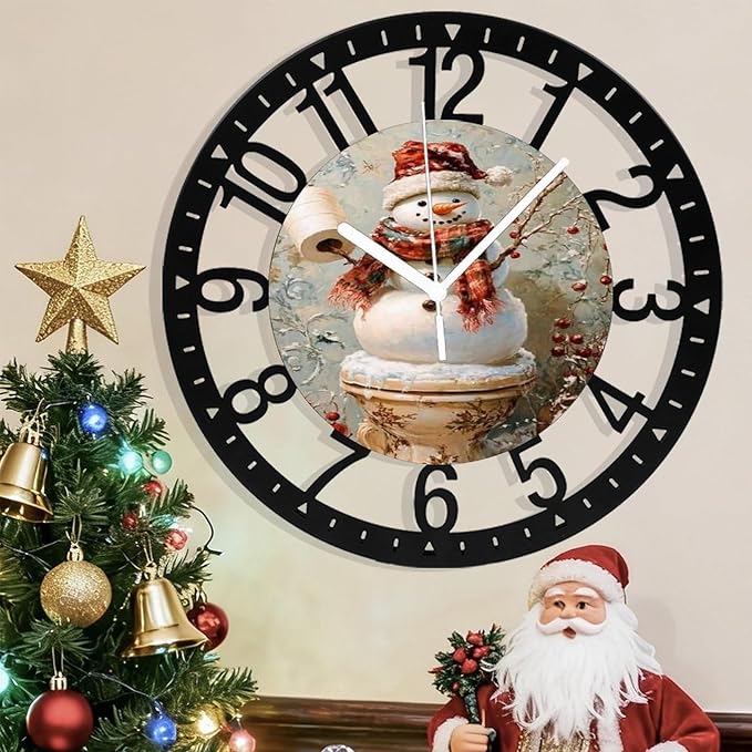 Wall Clock 10 Inch Silent Non-Ticking Modern Clocks Battery Operated - Analog Small Classic for Office, Home, Living Room,Bathroom, Kitchen, Bedroom, School,Snowman Clock