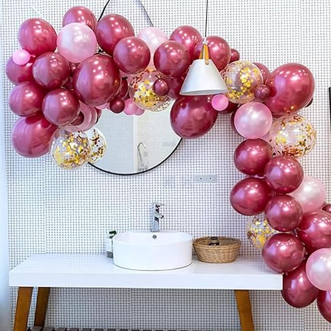 Burgundy Rose Gold Balloon, 60 Pcs 12 Inches Wine Red Champagne Confetti Balloons for Women Girls Birthday Wedding Bridal Shower Party Anniversary Decoration