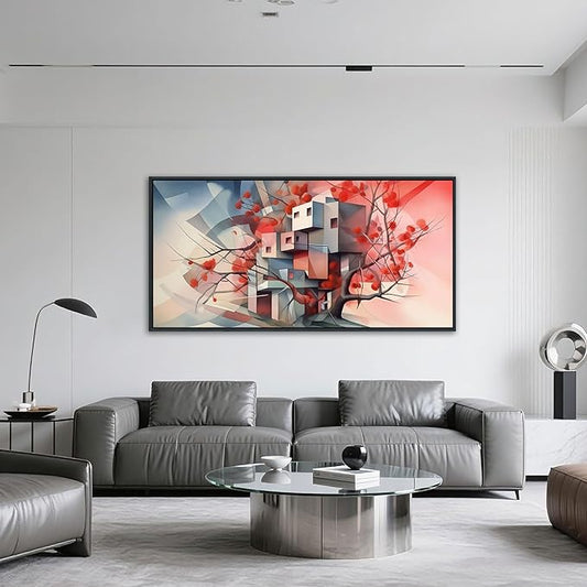 QZQCBLC Large Canvas Wall Art, Red Tree Abstract Space Pictures Ultra Modern Style Geometry Paintings Artwork for Living room Bedroom kitchen Home Office Cafe Game Yoga Room Decor 29x58 IN