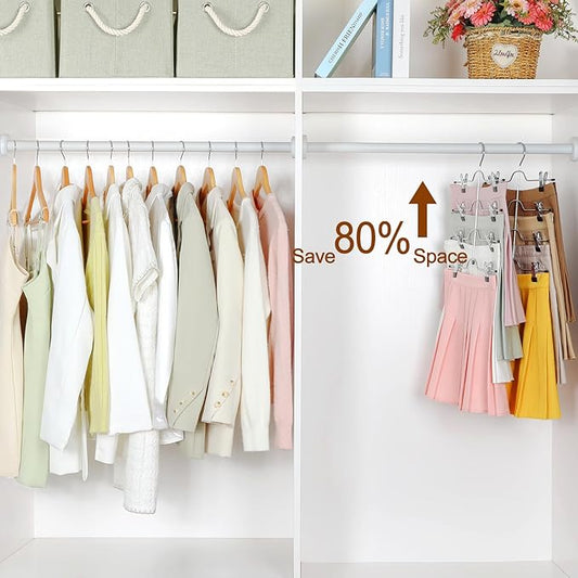 TOPIA HANGER 4 Tier Metal Skirt Hangers for Women, Pants Hanger Space Saving with Adjustable Clips, Gain 70% More Space, Non Slip Grip for Slacks, Trousers, Shorts, Jeans, Towels, Black, 2-Pack, CT20B