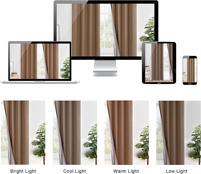 XWZO Full Shading Blackout Curtains 45 Inches Length - Heat and Light Blocking Ring Top Window Drapes with Black Liner Backing for Bedroom Sewn with Tiebacks, Cappuccino, W52 x L45, Set of 2 Panels