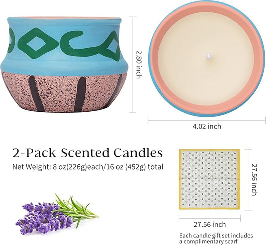 2 Pack Scented Candles,Lavender Candle Gift Set,Aromatherapy Candles for Home Scented,Natural Soy Wax, Artisanal Pottery Jar Candle for Women and Men Relaxation Stress Relief,Home Decor Candle
