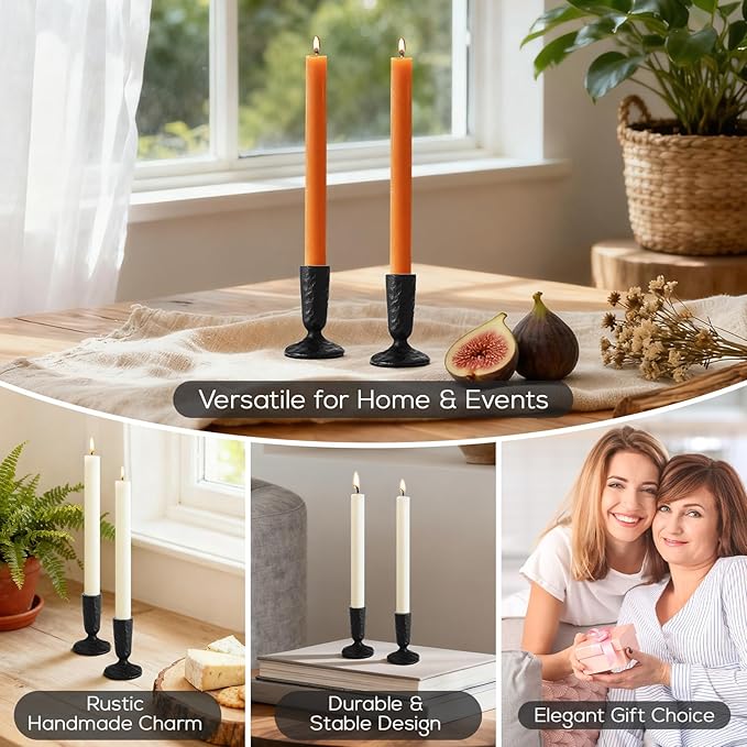 Handcrafted Black Taper Candle Holders Set of 2 Cast Iron Candlesticks for Weddings Dining Table Centerpiece Parties Timeless Vintage Home Decor