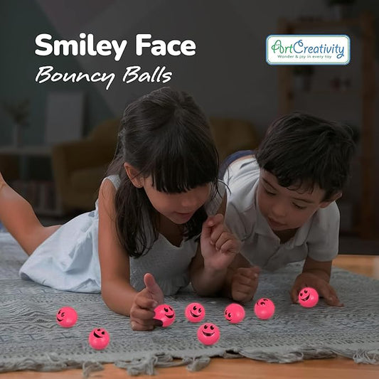 ArtCreativity 36 PCS Pink Glow in The Dark Smile Face Bouncing Balls - Bulk Pack of 36 - 1 Inch High-Bounce Bouncy Balls for Kids, Glowing Party Favors and Goodie Bag Fillers for Boys and Girls