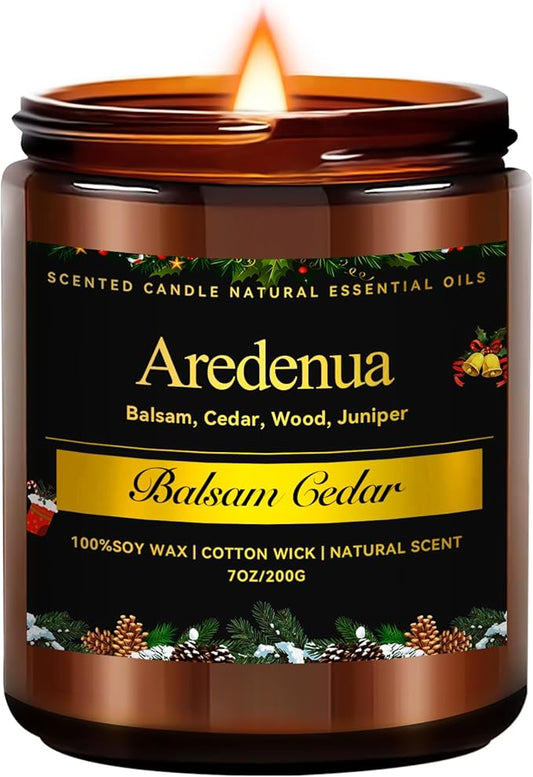Balsam Cedar Candle | Natural Cedar Scented Candles - Long Lasting Forest Tree Pine Scent - 7 oz Soy Candles for Home Scented Candle Gifts - Clean Natural Fragrance for Fresh & Relaxation