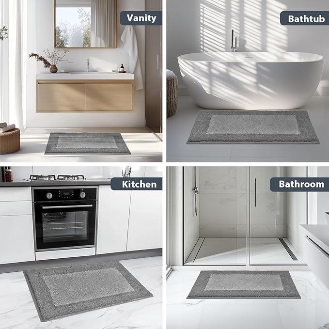 Bathroom Rugs 30" x 46", Non-Slip Extra Soft Absorbent Bath Rugs, Machine Washable Quick Dry Bath Mats for Bathroom Floor, Shower, Bathtub and Sink, Grey & Dark Grey