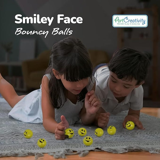 ArtCreativity Glow in the Dark Yellow Smiley Face Bouncing Balls - Bulk Pack of 36 - 1 Inch High Bounce Bouncy Balls for Kids, Glowing Party Favors and Goodie Bag Fillers for Boys and Girls