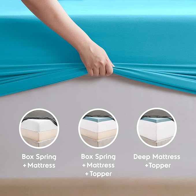 Nestl Short Queen Sheet Set - 1800 Ultra-Soft Microfiber - Double Brushed - Deep Pockets - Easy Fit - 4 Piece Set - Bed Sheets (Short Queen, Bright Blue)