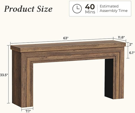 Huuger 63 Inch Entryway Table, Retangular Console Table with Storage, Farmhouse Sofa Table Behind The Couch, Long for Entrance, Hallway, Foyer, Living Room, Rustic Brown