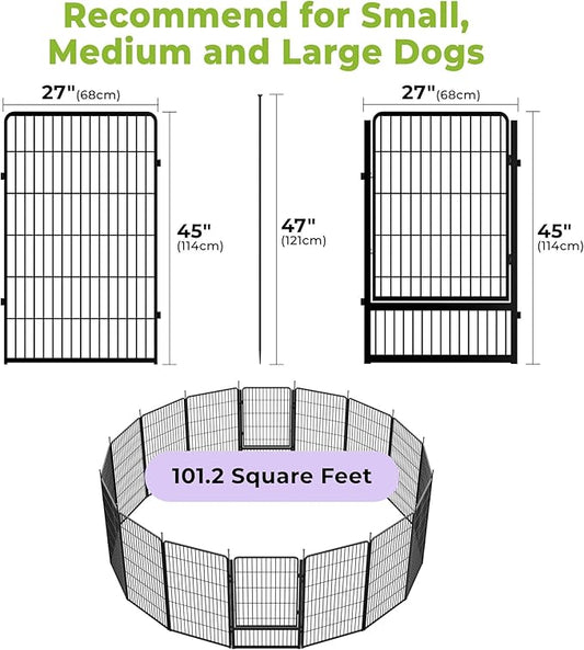 SunsGrove Dog Playpen Outdoor, Heavy Duty 45 Inch 16 Panels Dog Playpen for Large Dogs, Free and Safe Play Dog Fence Indoor, Black