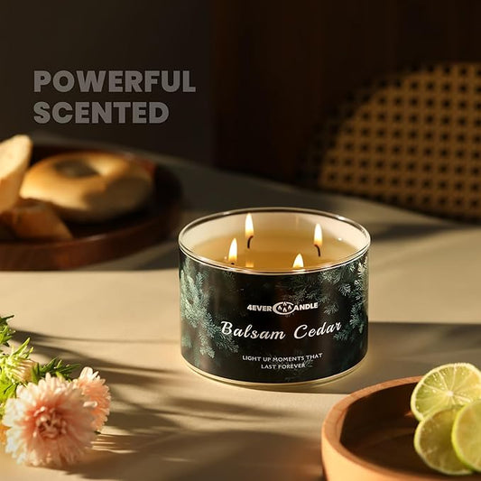4EVER Scented Candles | 4-Wick 18oz Soy Wax Candle | Up to 50Hrs Clean Burn | Aromatherapy Candles for Home Scented | Gifts for Women & Mom, Balsam Cedar