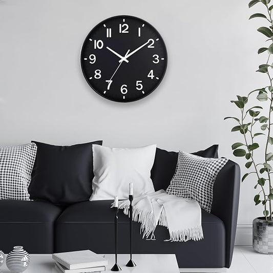 HZDHCLH Black Wall Clocks Battery Operated 12 inch Silent Non Ticking Modern Wall Clock for Living Room Bedroom Kitchen Office Decor