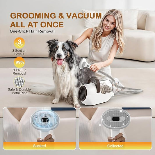 Dog Grooming Vacuum, Dog Grooming Kit with Pet Clipper Nail Grinder, 6 Pet Grooming Tools (Beige)