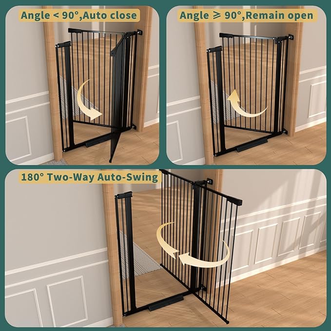 40.55" Tall 1.37" Ultra Narrow Spacing Dogs Pets Baby Gate for Doorway Safety Proof Indoor 30.11-34.05" Extra Wide Puppy Pressure Mounted No Drill Walk Through Black Metal Hallway