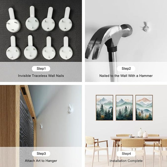 HLNIUC Misty Mountain Forest Framed Wall Art Set,Green Fog Pine Tree Wall Decor,Natural Foggy Forest Scenic Canvas Wall Painting,Fog forest Landscape Art Print for Living Room,Bedroom,Office - 16”x24”x3