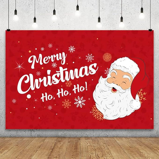 YongFoto Merry Christmas Backdrop 5x3ft Snowflakes Santa Claus's Smiling Fun Photography Background Happy New Year Xmas Eve Family Party Banner Room Decorations Photoshoot Wallpaper Photo Booth