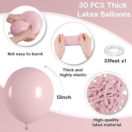 Pink Balloons, 12 Inch 30 Pcs Boho Blush Pink Party Balloon Dusty Rose Nude Pink Balloons Retro Vintage Pink Latex Helium Balloons for Girls Baby Shower Anniversary Wedding Birthday Party Decor