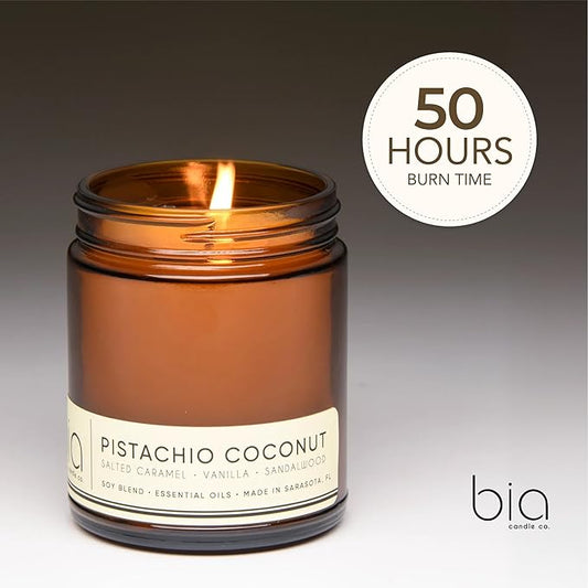 Bia Candle Co Soy Blend Candle – Creamy Coconut, Pistachio & Salted Caramel Over Vanilla & Tonka – Clean Long Burn, Lead-Free Wick – Pistachio Coconut, 7 oz