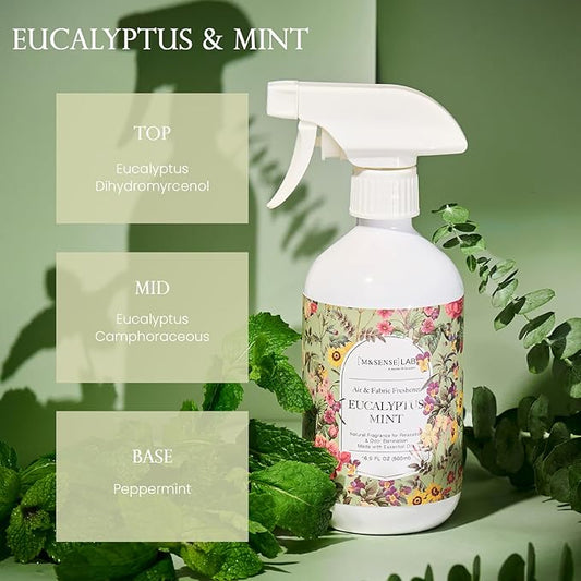 M&SENSE Air & Fabric & Pet Odor Eliminator Spray - 16.9oz Large Size Natural Safe Air Freshener Eucalyptus Mint Scented Deodorizer for Home Eliminates Smoke Musty Smells, Ideal for Entryway Bathroom