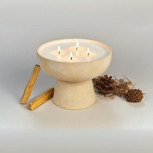 Blueme Spiritual Candle | Palo Santo & Vetiver | 4 Wick - Refillable Wellness Candle with Essential Oils, Hand Finished & Poured Soy Wax Blend Ceramic Vessel, Natural Cotton Wicks | Large 24 oz