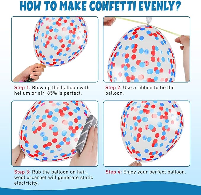 FunHot Red and Blue Balloons, 60 Pcs Red Black Blue Balloons, 12 Inch Metallic Silver Latex Balloon Helium Blue Confetti Balloon for Graduation Baby Shower Boys Kids Birthday Party Decorations