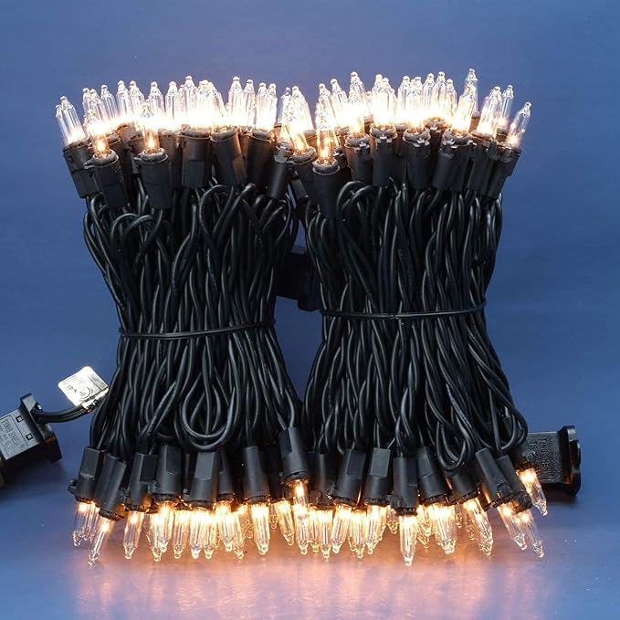200 Count Clear Christmas Lights, Pack of 2 Strands 100 Count 33 ft Black Wire UL Listed Holiday String Light (Clear - Black Wire)