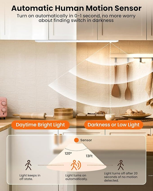 8 Inch Under Cabinet Lights, Upgraded 41 LED Rechargeable Magnetic Motion Sensor Light Indoor, Brightness Dimmable 6500K Stepless Dimming Closet Light, for Under Counter, Kitchen, Closet, 2 Packs