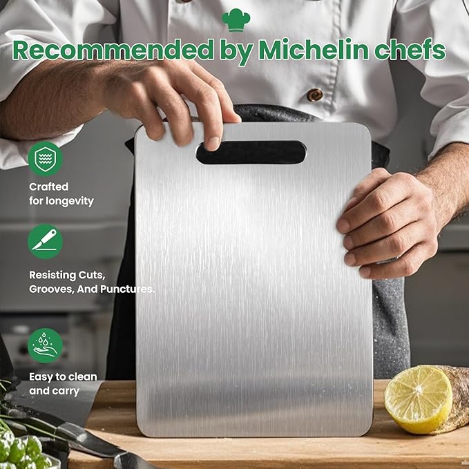 100% Pure Titanium Cutting Board - 18x12 Inch Non-Slip Kitchen Chopping Board, Dishwasher Safe, Scratch Resistant, Easy to Clean, Durable & Hygienic for Meat, Vegetables, and Fruits