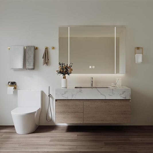 10-Piece Brushed Gold Bathroom Accessories Set, 23.6 Inch Bathroom Hardware Set, SUS304 Stainless Steel Bath Towel Bar Set, Toilet Paper Holder with Shelf, Towel Hooks & Ring Wall Mounted